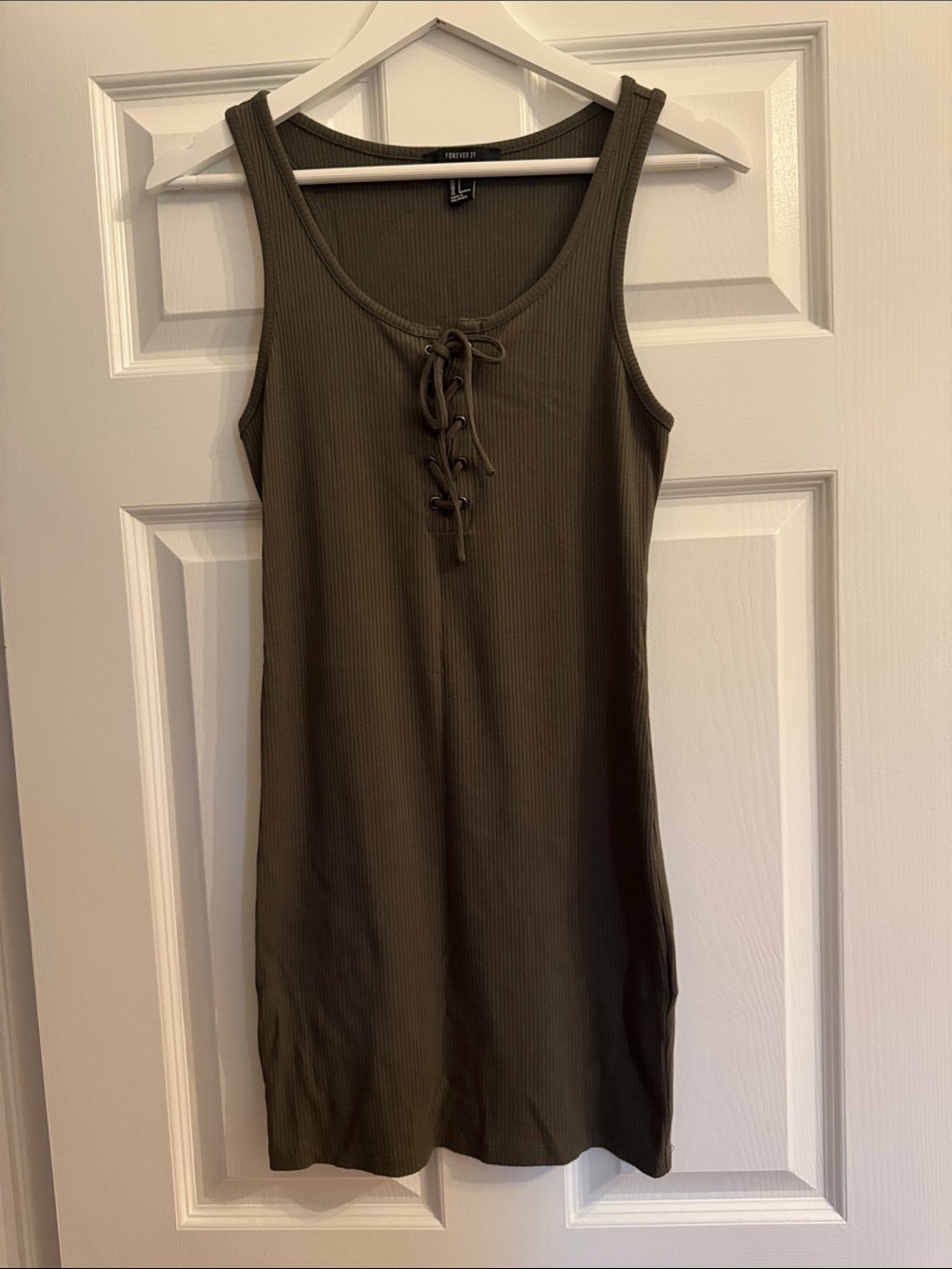 Forever 21 Olive Ribbed Tank Dress with Lace-Up Detail